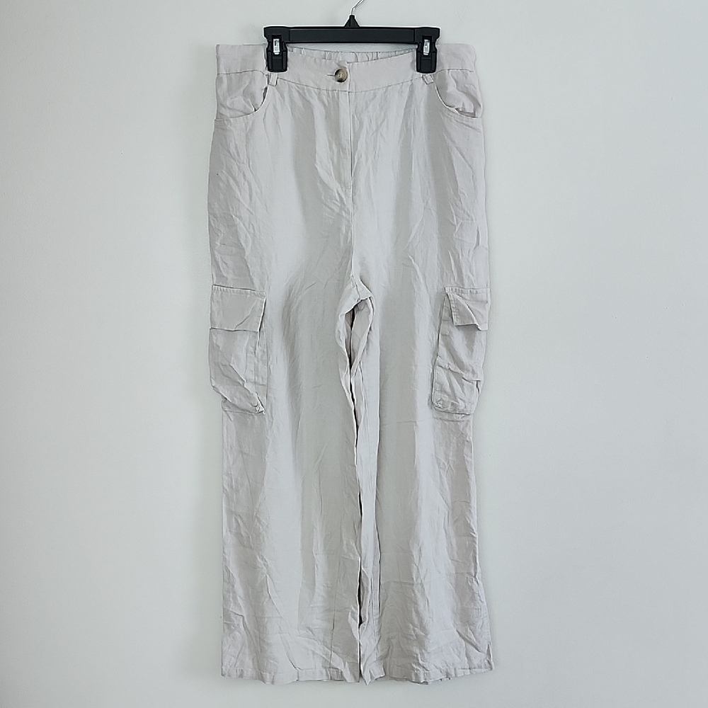 HG Linen Cream Cargo Pants Neutral Minimaist Womens Large